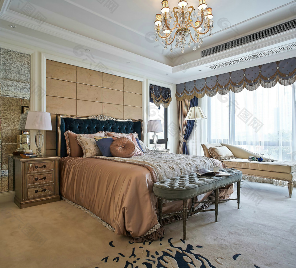 法式古典怀旧风窗帘装饰卧室装修效果图