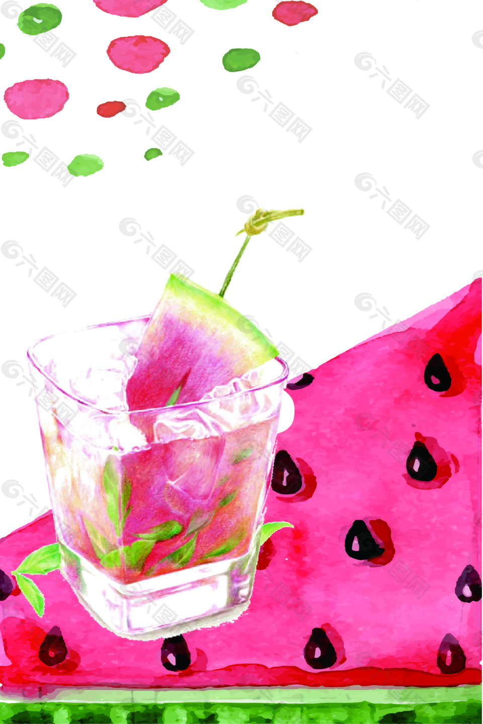 矢量插画夏季西瓜果汁饮品海报背景