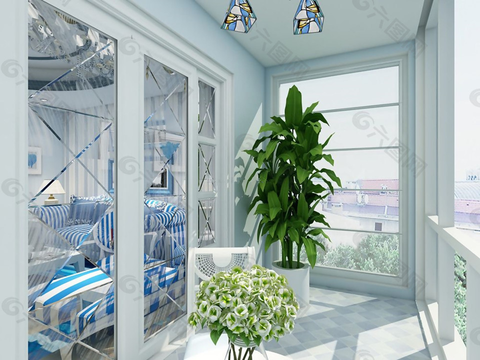 地中海家装客厅阳台绿化设计效果图