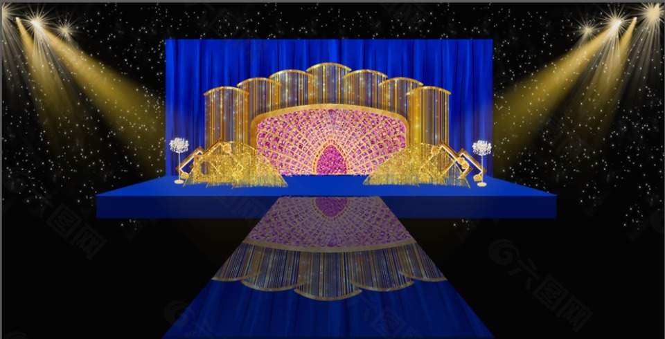 蓝色现代婚礼舞台效果图设计