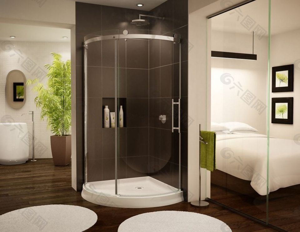 小卫生间淋浴房弧形墙面装饰效果图