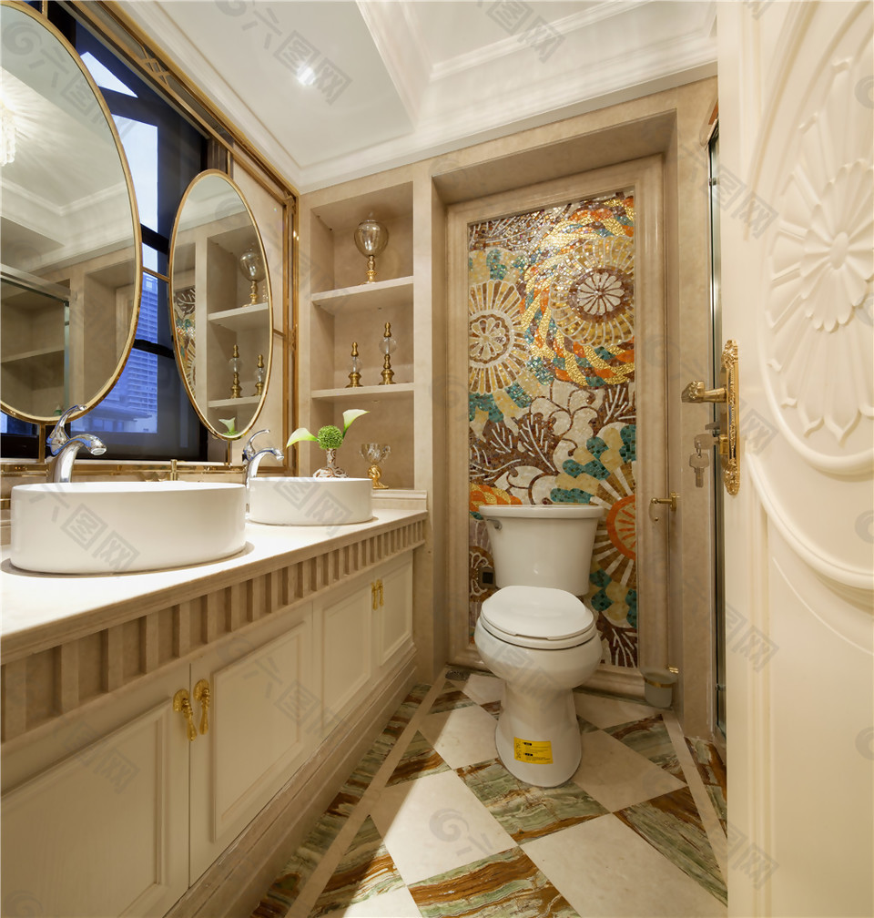 现代简欧浴室彩瓷地面装修效果图现代