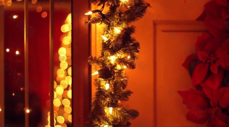 圣诞节装饰好的圣诞树灯光闪耀视频实拍