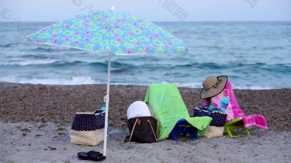 海边沙滩遮阳伞视频素材