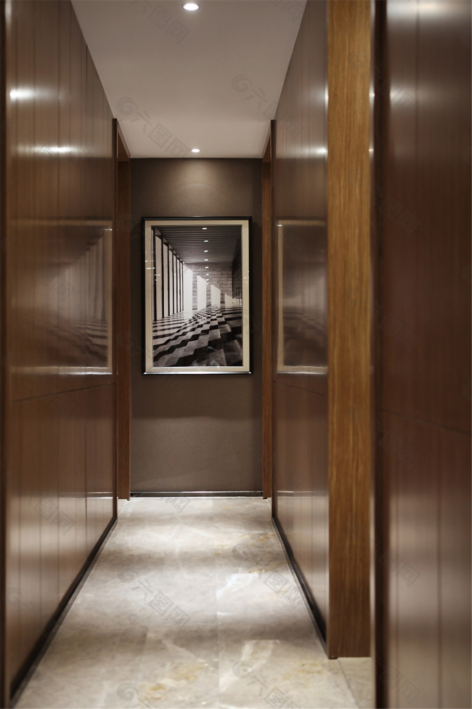 现代简约走廊木质家具射灯装修效果图