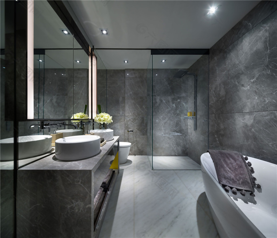 灰色感浴室现代简约效果图装饰装修素材免费下载 图片编号 六图网