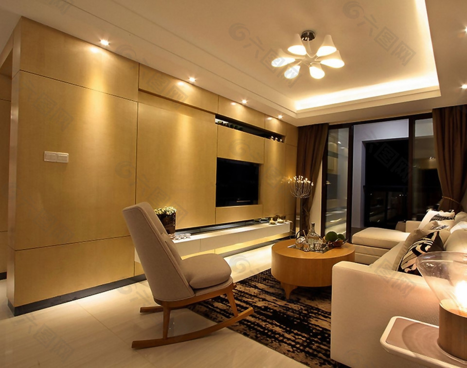 现代两室两厅客厅电视机背景墙设计图