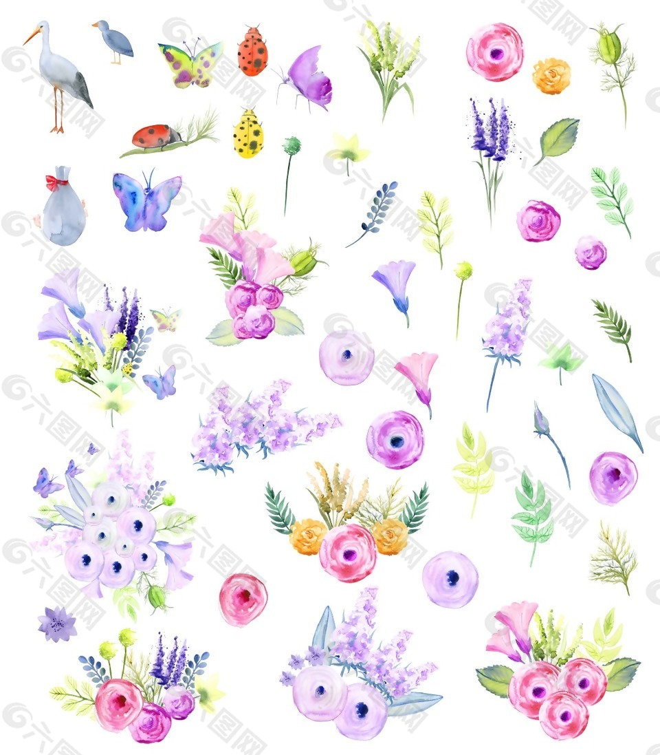 水彩绘花卉图标元素