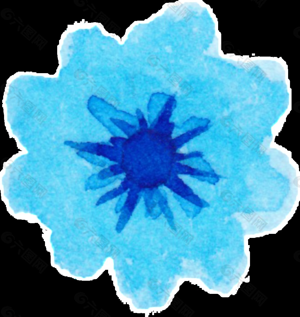 优雅蓝色水彩手绘花朵装饰素材