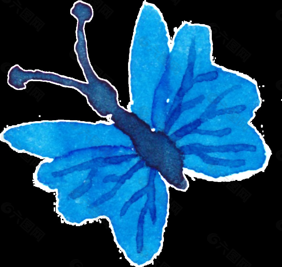 蓝色蝴蝶水彩手绘装饰素材