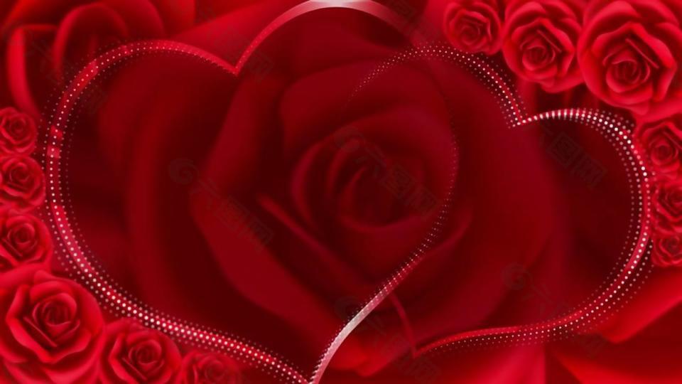 漂亮玫瑰花瓣拼成双爱心视频素材