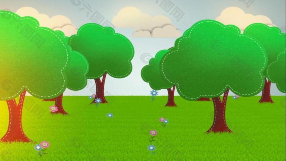 卡通树林景色循环动画视频素材
