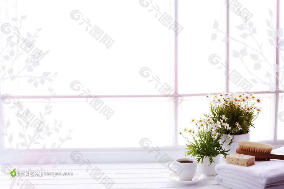 绿色植物窗户banner背景素材
