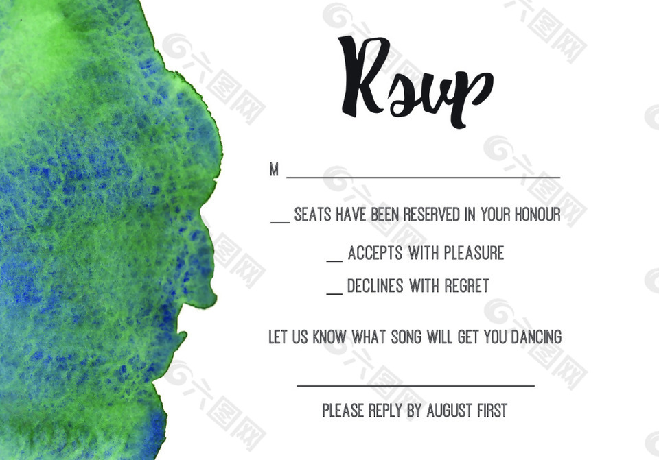 蓝绿色水彩渲染英文海报信封背景