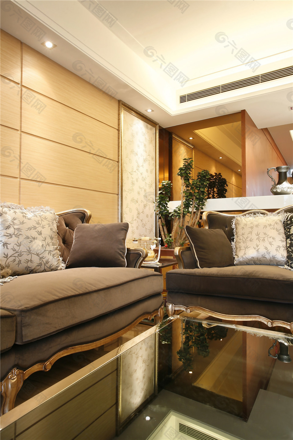 欧式室内客厅沙发吊顶射灯装修效果图