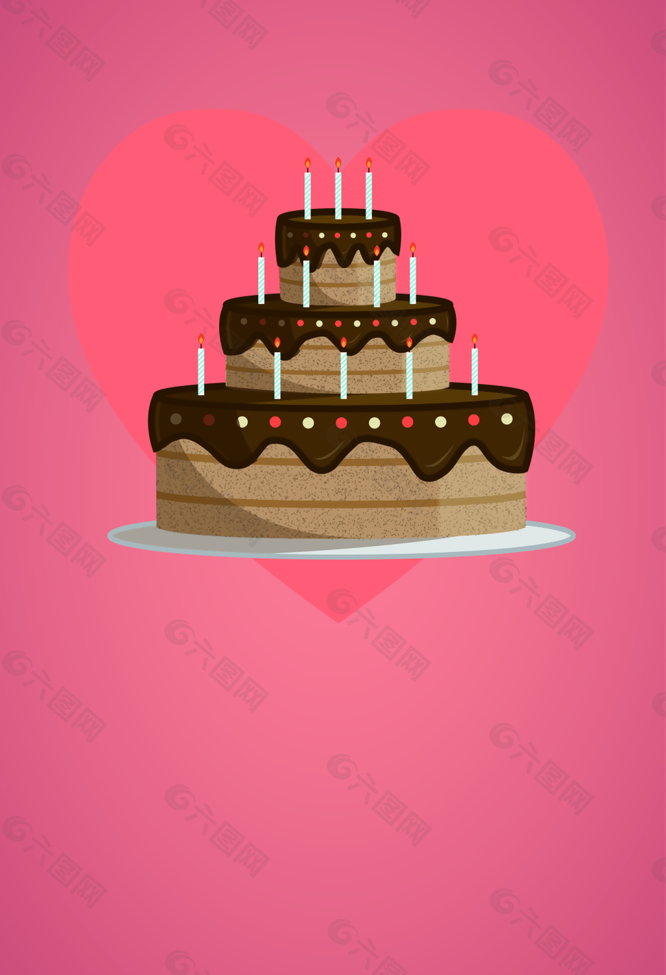 扁平化巧克力蛋糕蜡烛海报背景素材