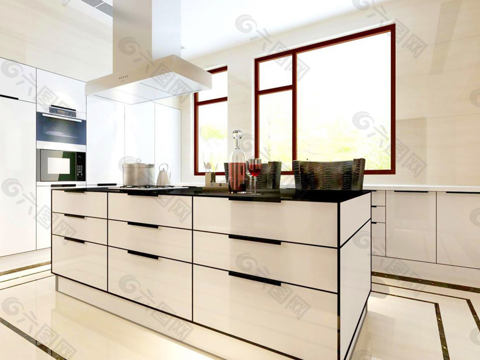 120平米开放式厨房白色橱柜装修效果图