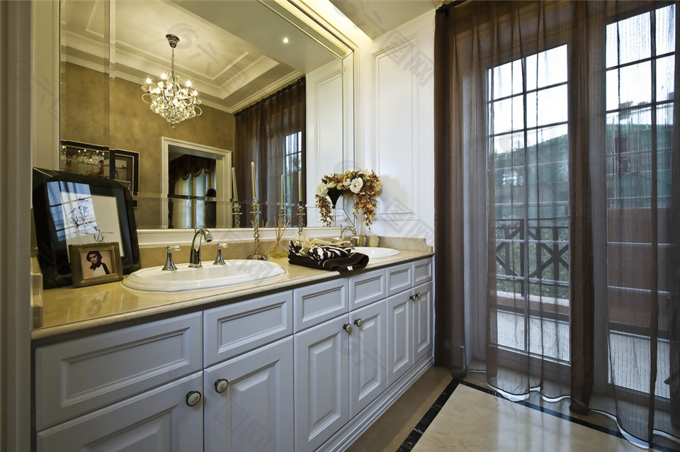 现代简约洗手间纯色洗手柜室内装修效果图