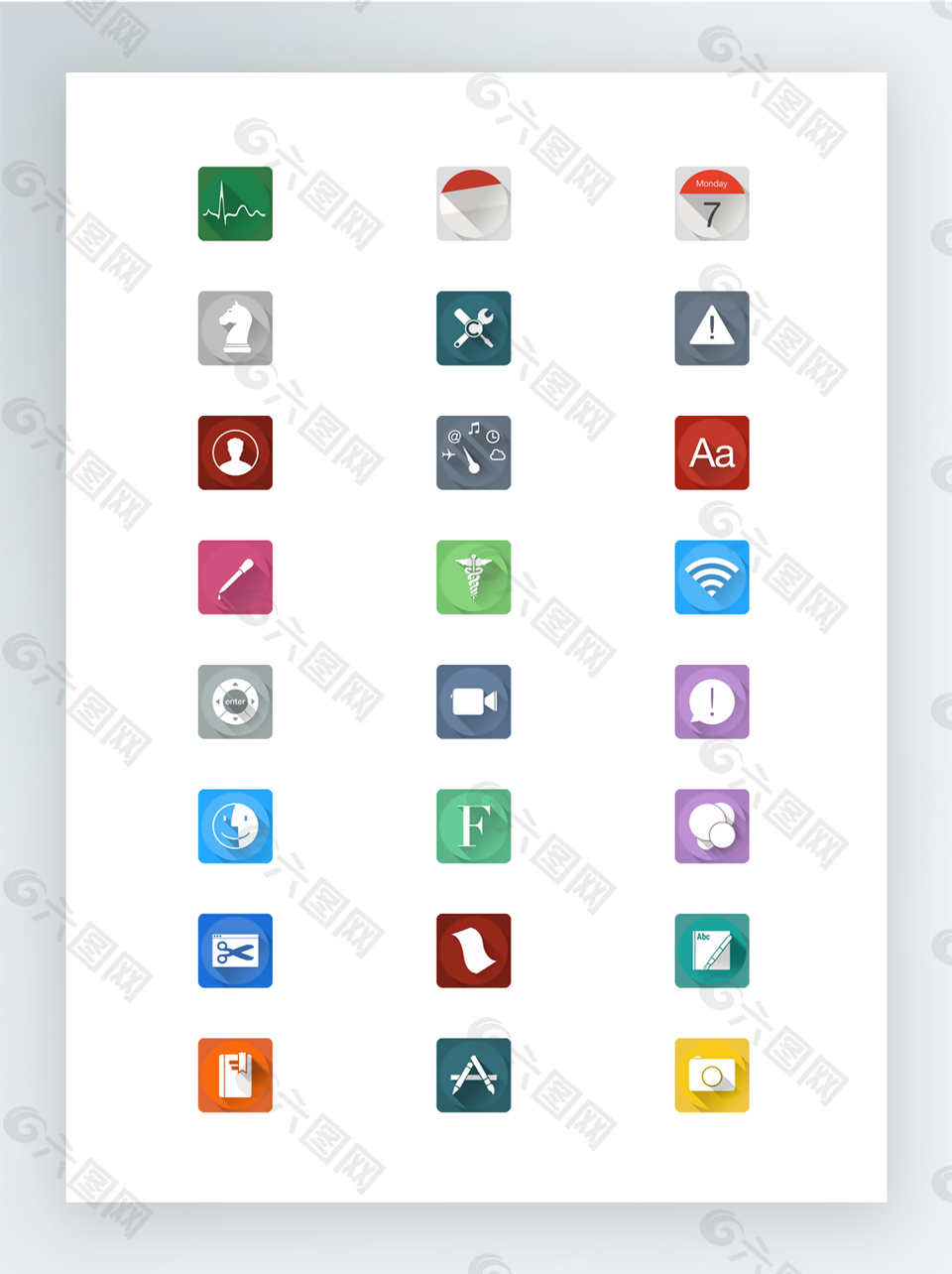 带阴影效果的圆角图标集