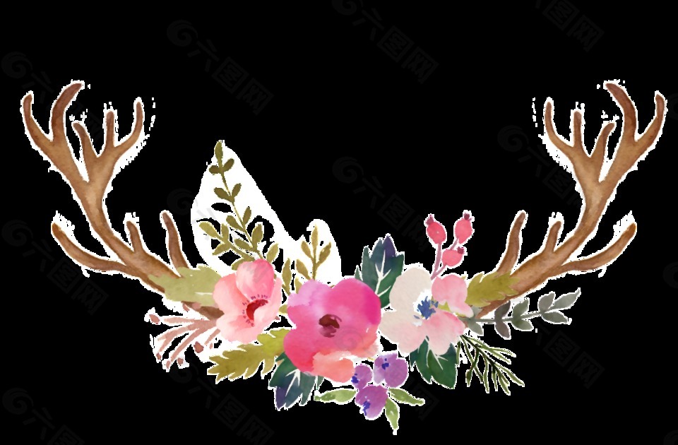 花朵手绘水彩透明装饰花朵素材