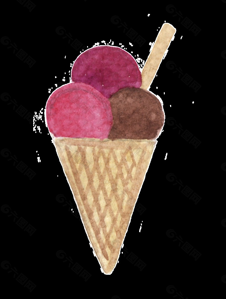 三色缤淇淋手绘水彩透明免扣图案
