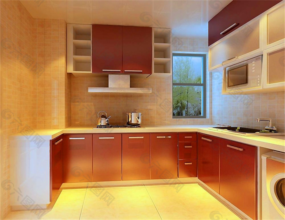 现代厨房橱柜门板颜色设计效果图