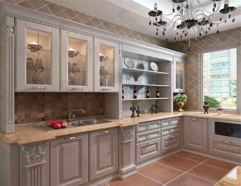 欧式家装厨房橱柜颜色设计效果图