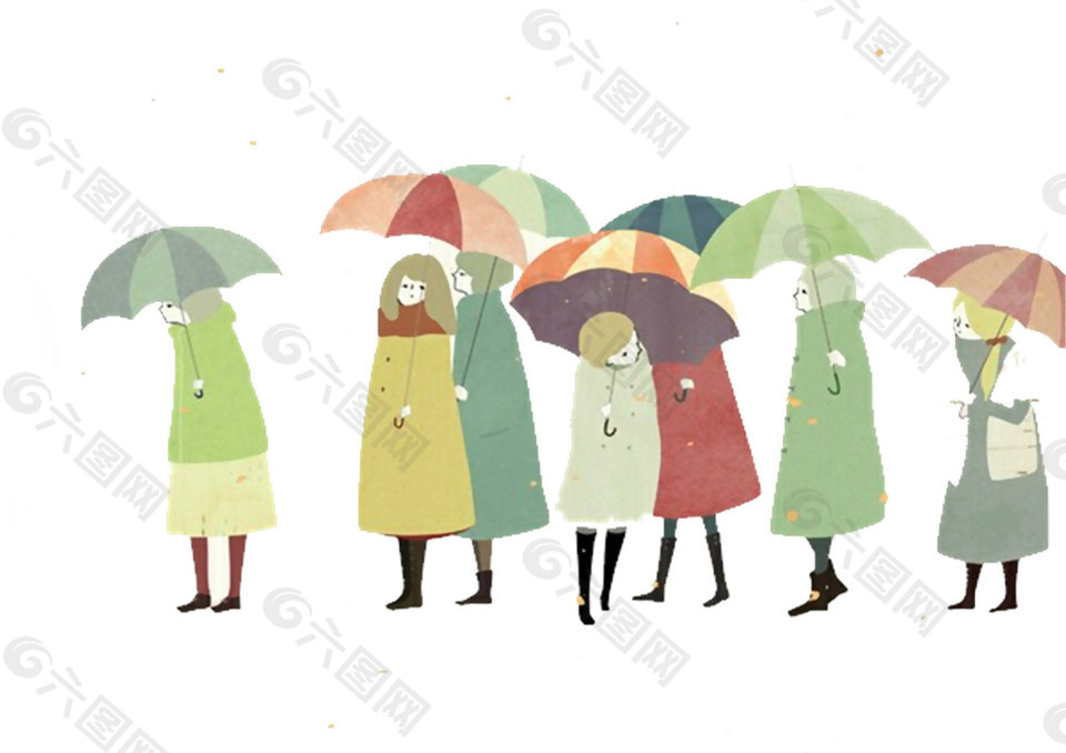 卡通撑伞的人群图案