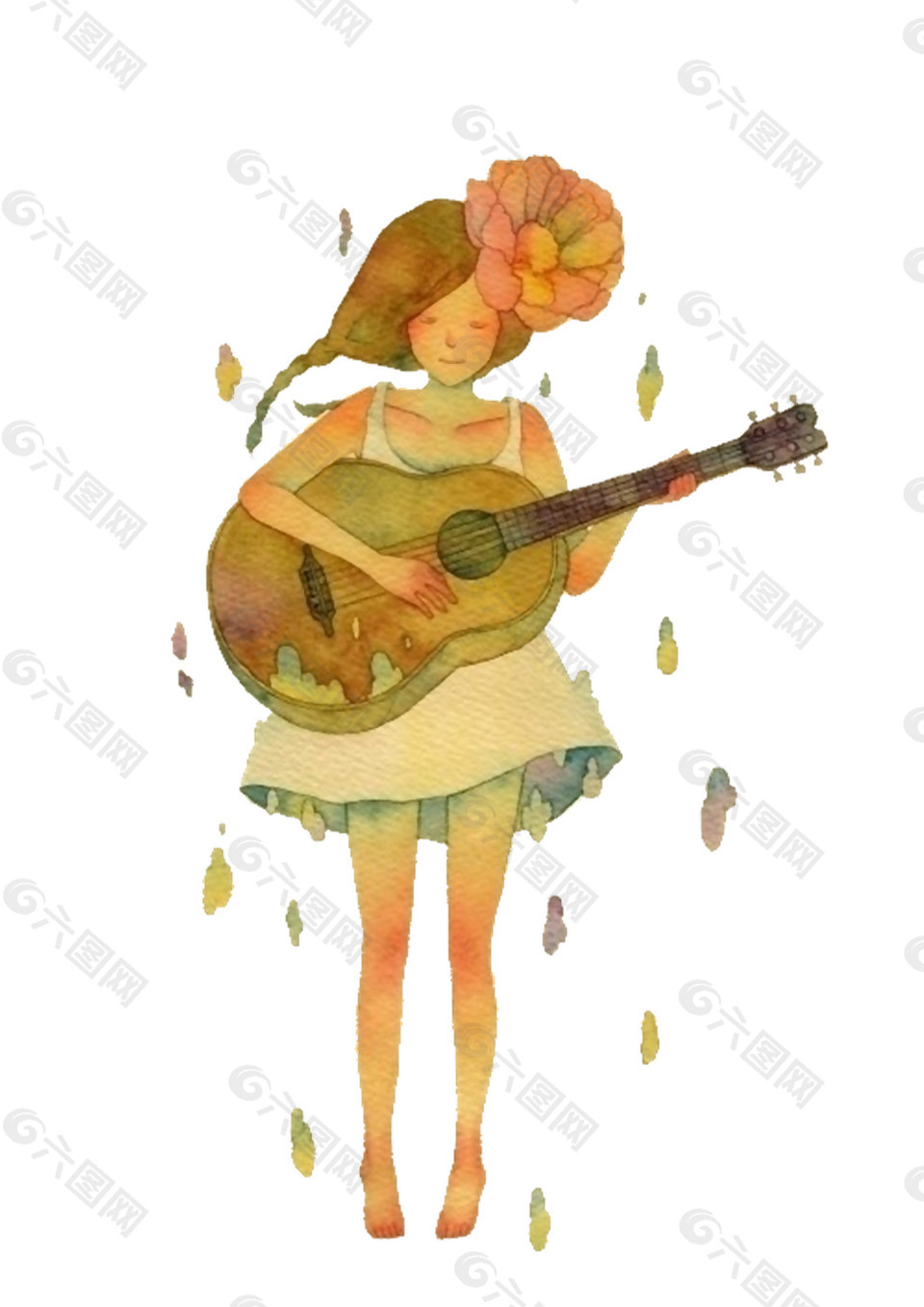 彩绘弹吉他的女孩