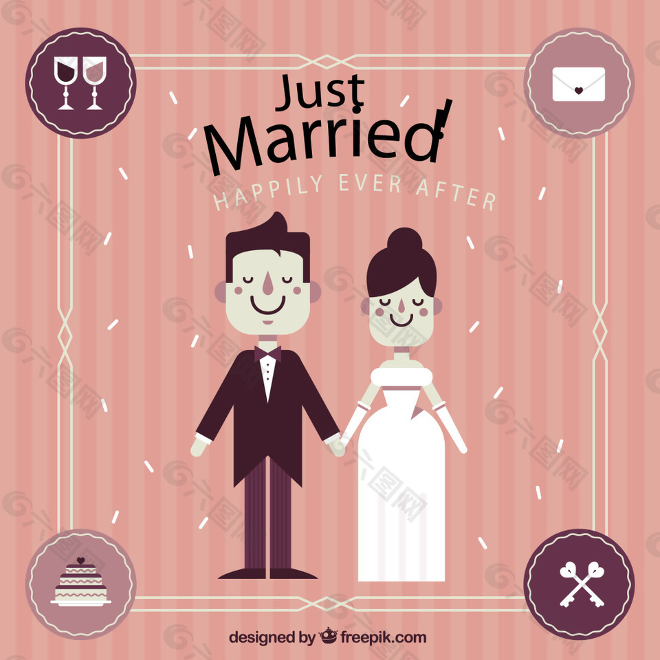 幸福的新婚夫妇插画矢量背景素材