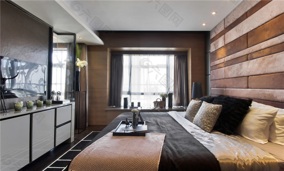 欧式风室内设计卧室黑白地毯效果图