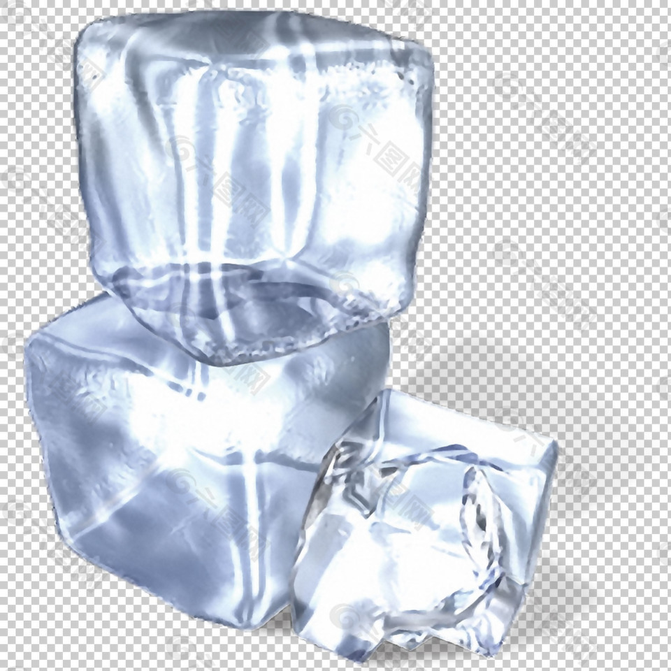 三个方形冰块免抠png透明图层素材