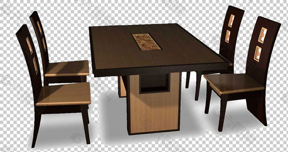 实木方形成套餐桌免抠png透明图层素材