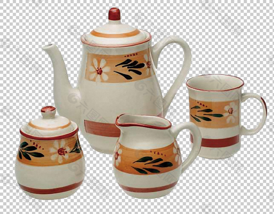 黄色陶瓷茶具免抠png透明图层素材
