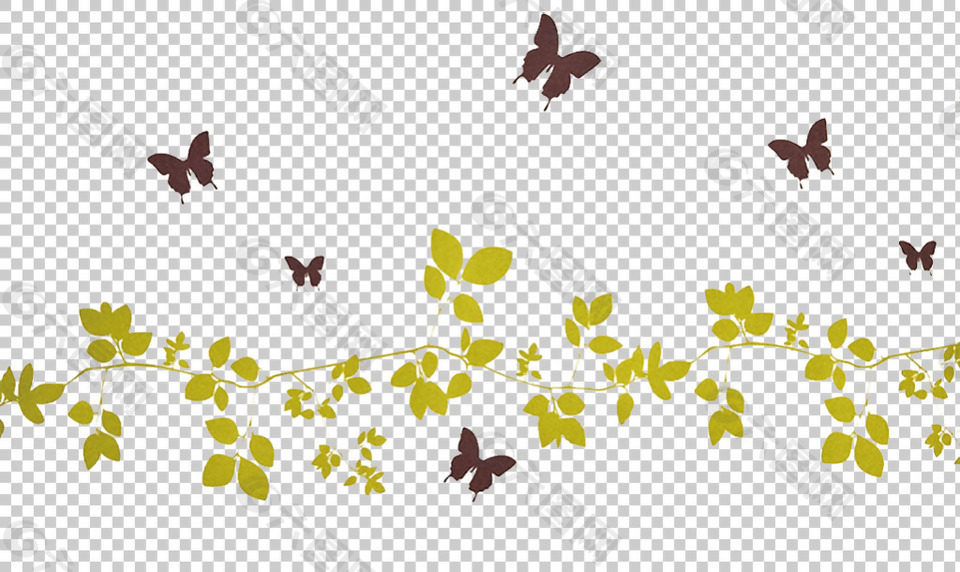 春天绿叶蝴蝶飞舞免抠png透明图层素材