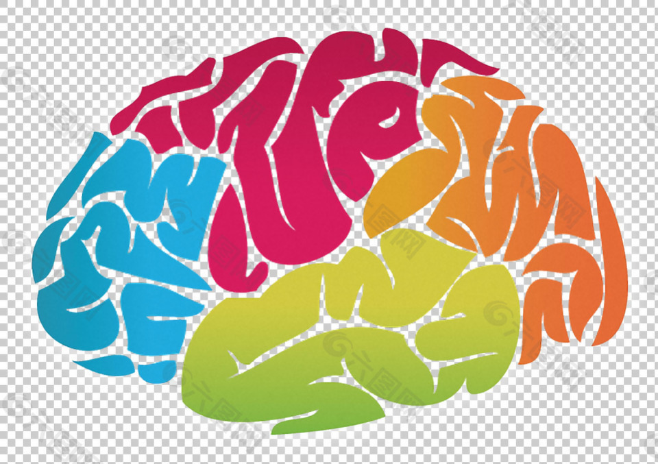 彩色手绘大脑免抠png透明图层素材