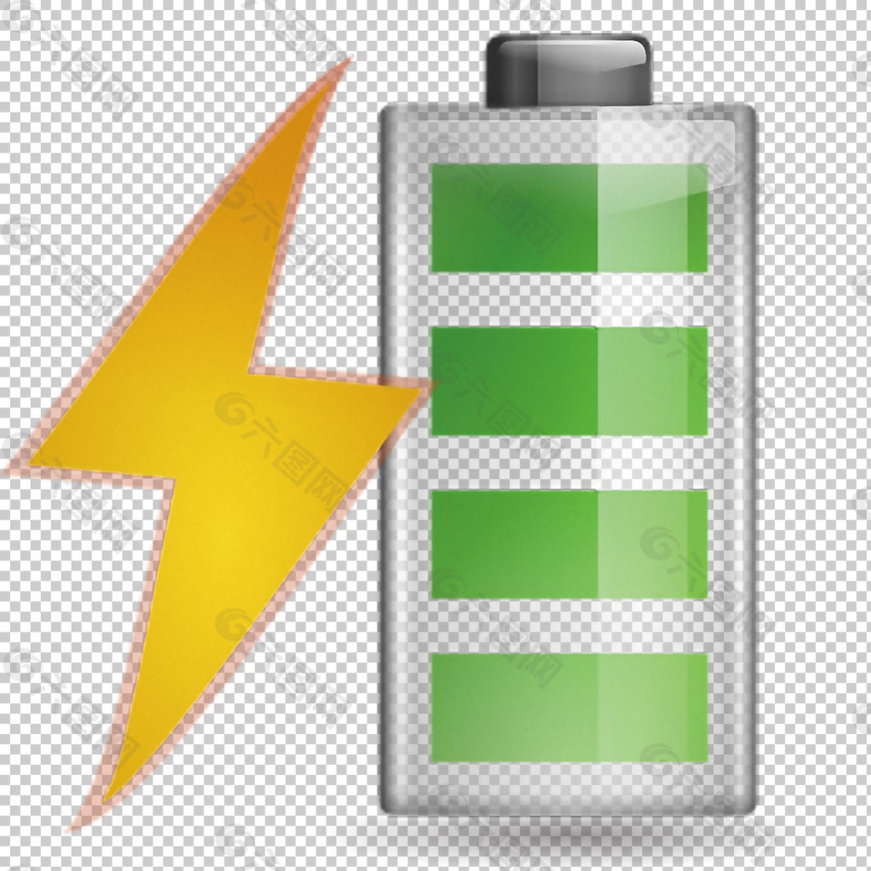 黄色闪电充电电池充电免抠png透明素材
