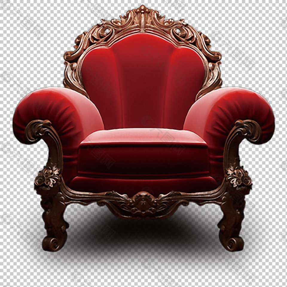 红色奢华扶手椅免抠png透明图层素材