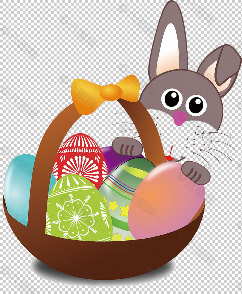 卡通兔子彩蛋篮子免抠png透明图层素材