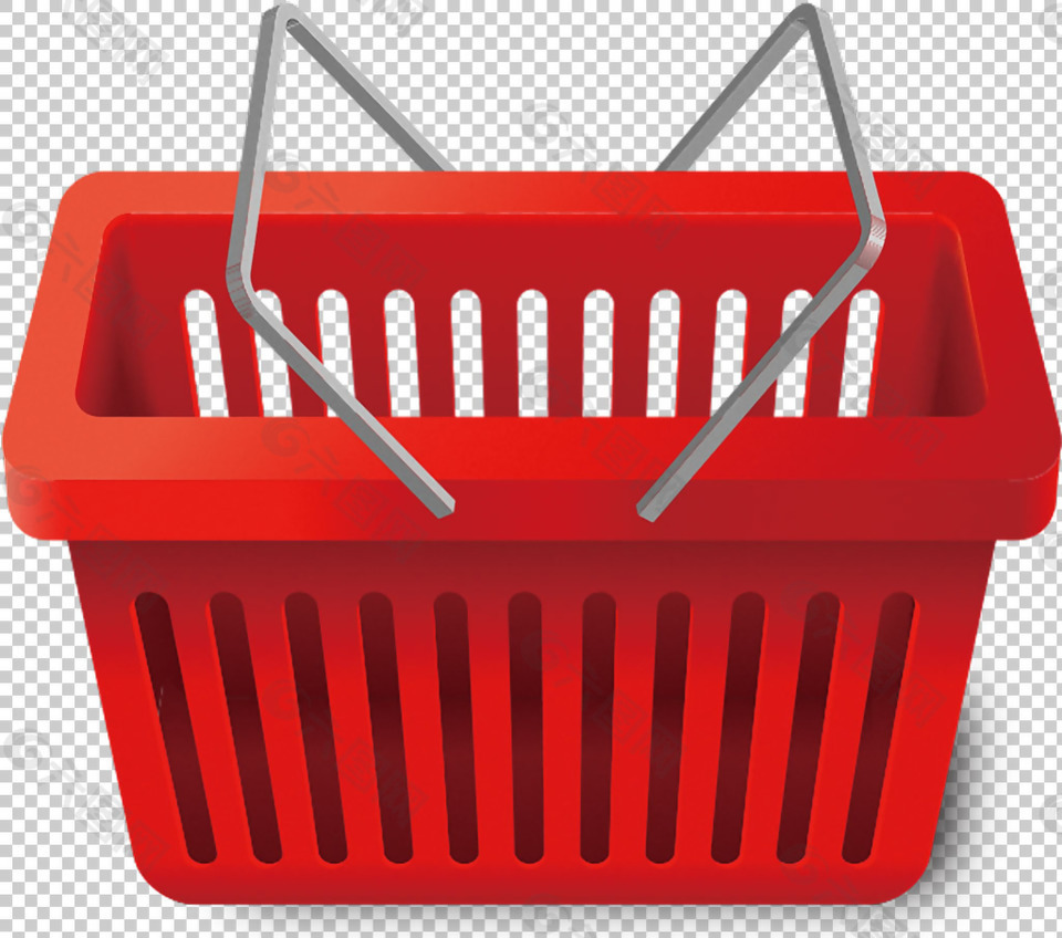 红色塑料购物篮免抠png透明图层素材