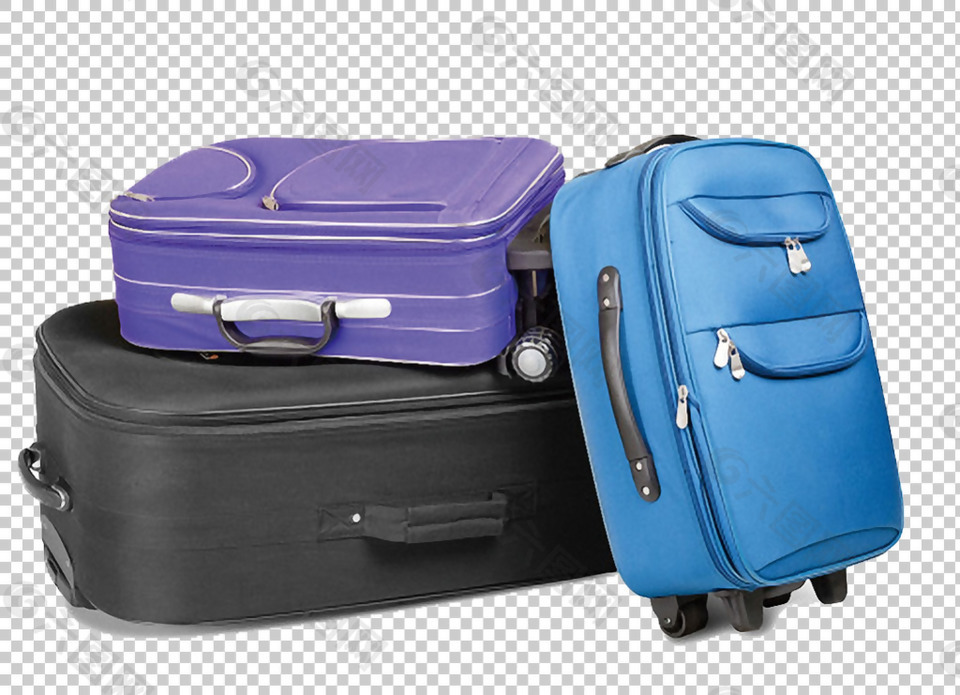 三种颜色漂亮行李箱免抠png透明图层素材