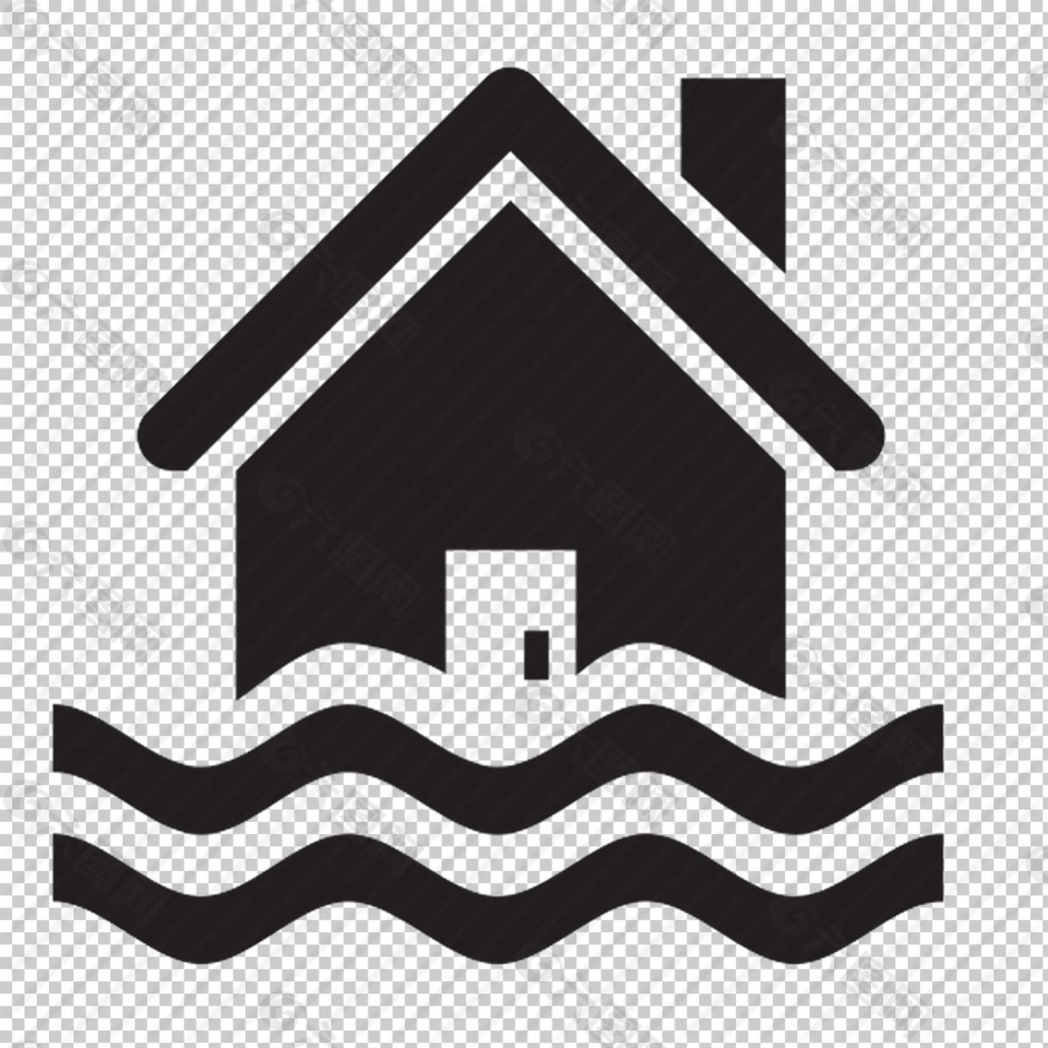 黑色简约洪水房子图免抠png透明图层素材