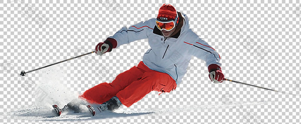 白衣红裤的滑雪人免抠png透明图层素材