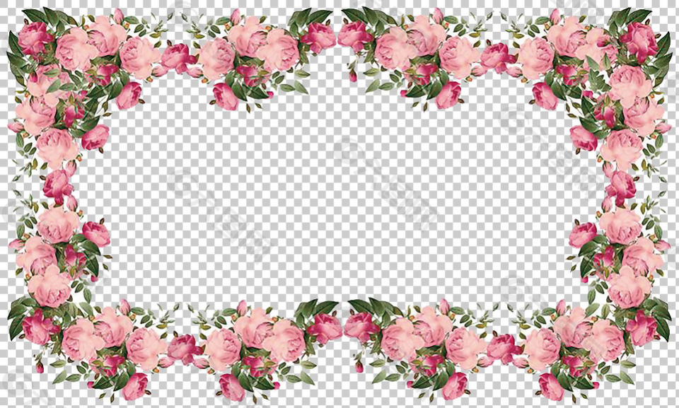 粉红色鲜花花边免抠png透明图层素材
