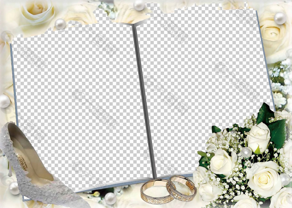 白玫瑰不规则婚礼边框免抠png透明素材