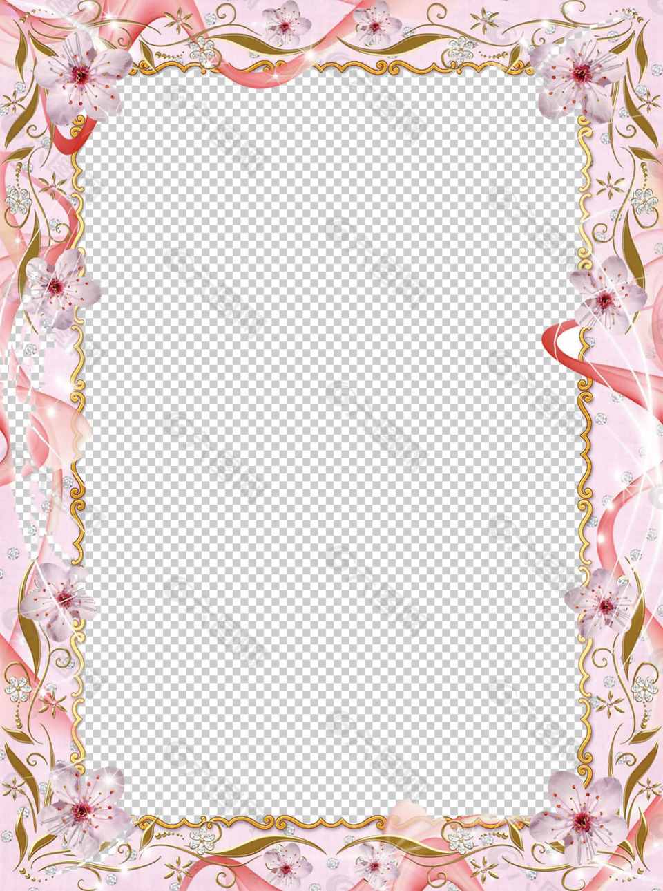 鲜花粉红色婚礼边框免抠png透明图层素材