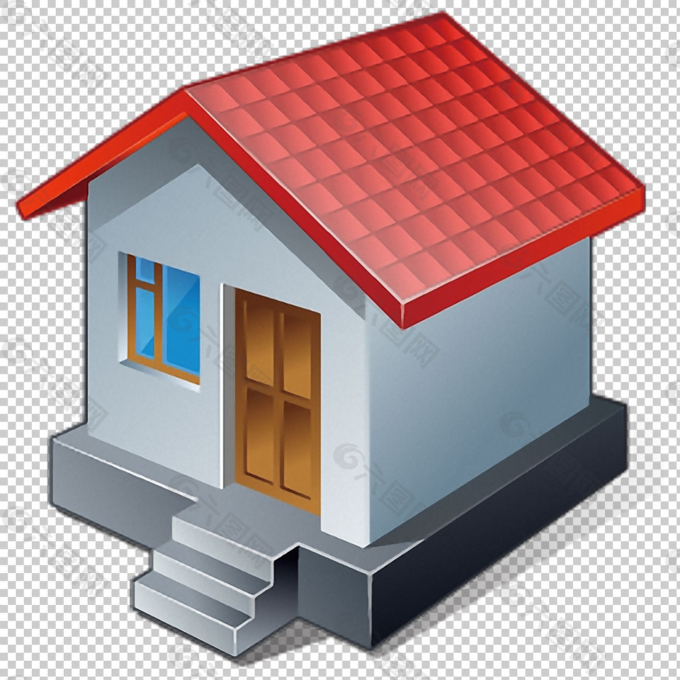 手绘红色屋顶房子免抠png透明图层素材