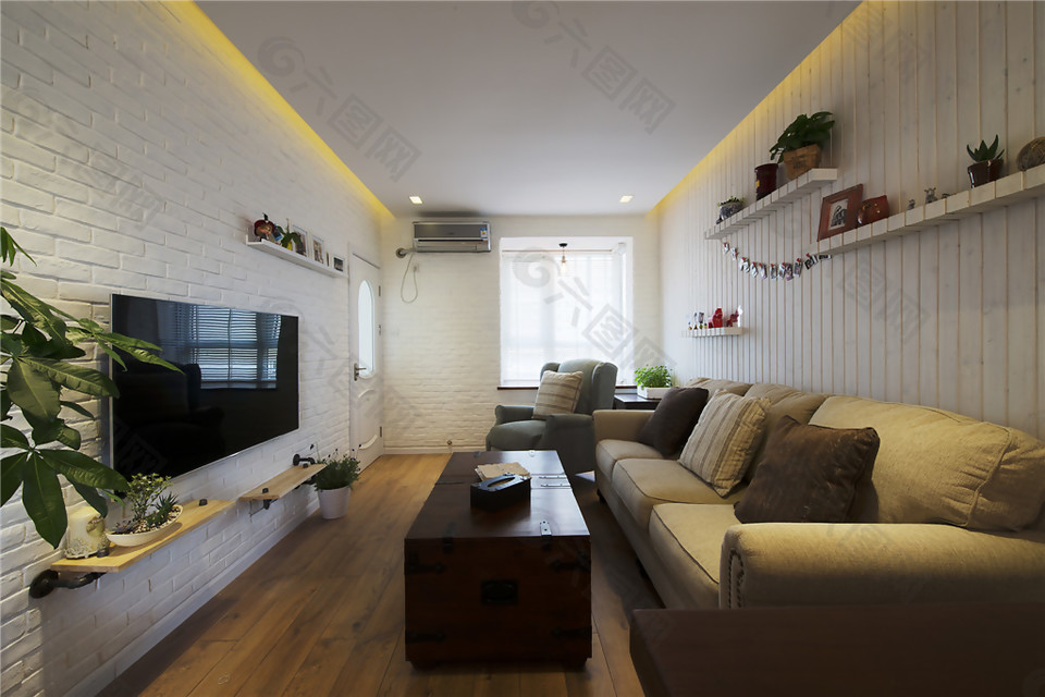 现代白色墙面客厅室内装修效果图