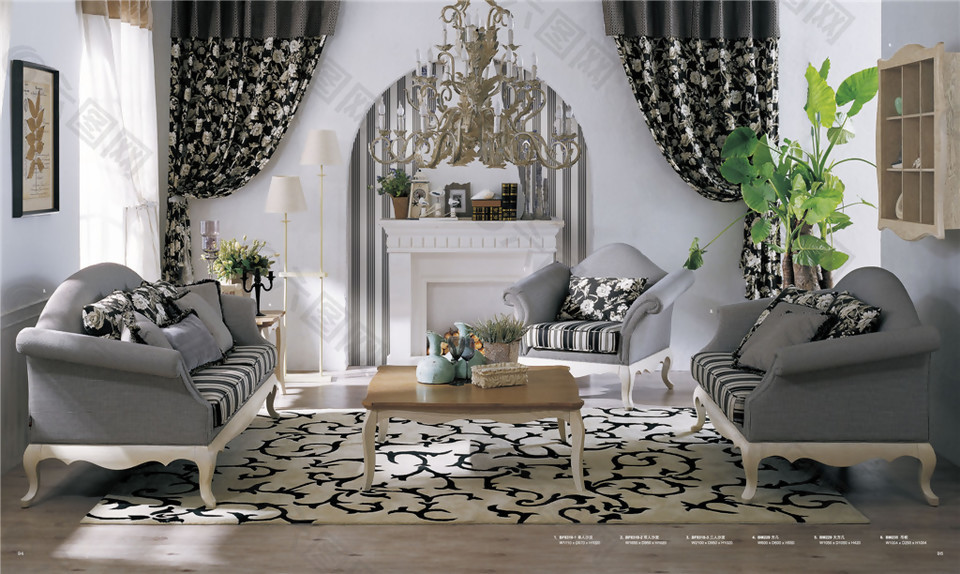欧式客厅暗金色花纹地毯室内装修效果图