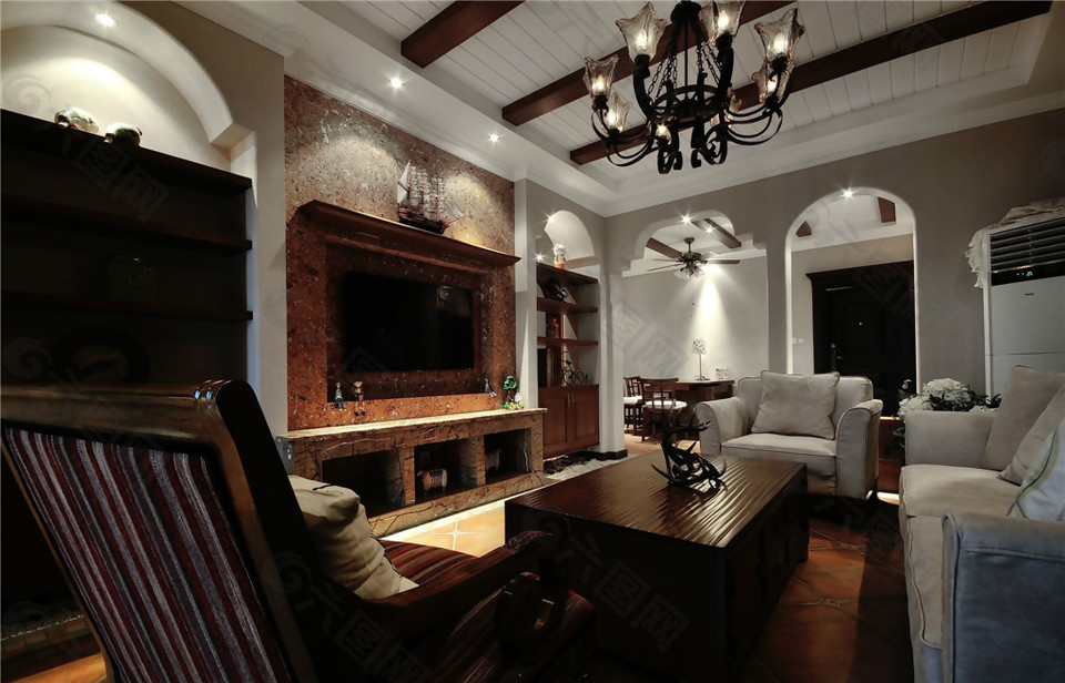 现代客厅条纹木制沙发椅室内装修效果图